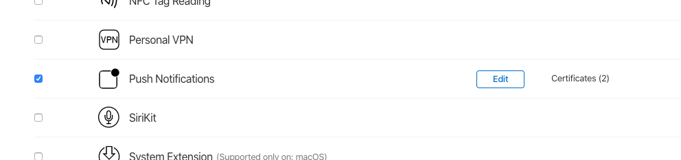 Push Notifications Capability with cert